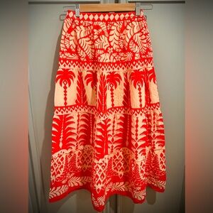 Farm Rio x Anthropologie Red and Cream Palm Patterned Maxi Skirt